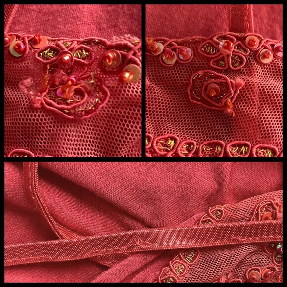 Vintage Y2K Coral Sequin Beaded Cami Going Out Top Fairycore. Medium/Large. Tank - Picture 11 of 11